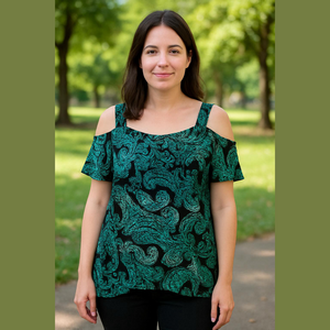 Avenue Cold Shoulder Paisley Top. Beautiful Colors. P2P 24-27” SIZE18/20, NWOT